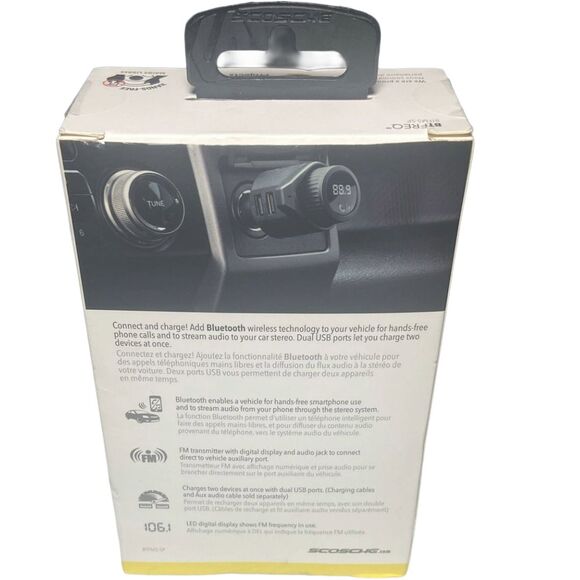 Scosche BTFreq Bluetooth FM Transmitter Dual USB 12W 2.4A – Black (Never Used) - Picture 3 of 8